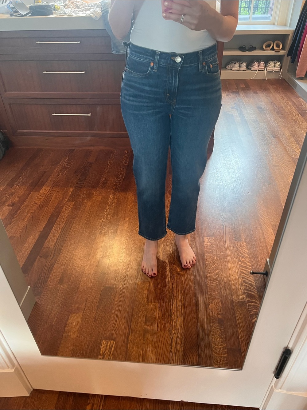 Re/Done 70s Mid Rise Stove Pipe  Jeans, Royal Fade Wash, Size 28